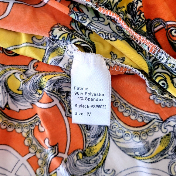 Elan Womens M Strapless Cover Dress Hi Low Stretch Orange Bold Tropical Beachy - Picture 7 of 8